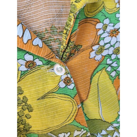 Vintage 1970s Floral Linen Button Up Sleeveless Tank Womens L/XL - Picture 2 of 6